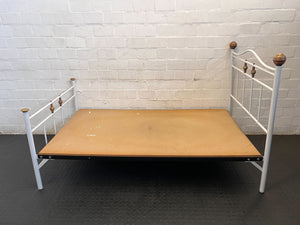 Charming White Metal three quarter Bed Frame with Wood Accents
