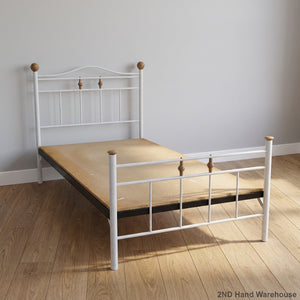 Charming White Metal three quarter Bed Frame with Wood Accents