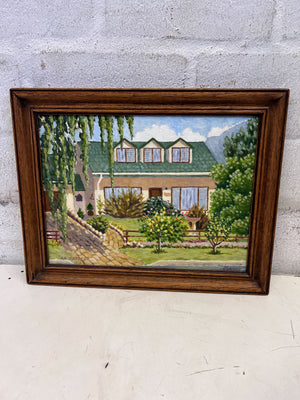 Charming Framed Landscape Painting in Rustic Wooden Frame - 2ndhandwarehouse.com
