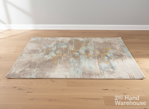 Chic Abstract Distressed Area Rug - Beige, Blue & Gold