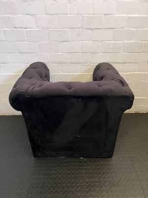 Chic Black Velvet Armchair with Tufted Design and Minor Damage - REDUCED