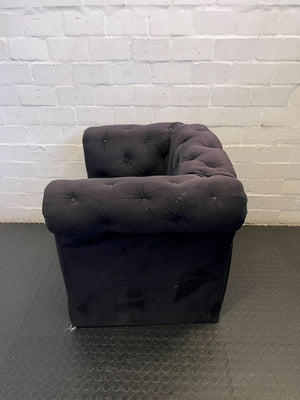 Chic Black Velvet Armchair with Tufted Design and Minor Damage - REDUCED