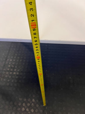 Chic White Rectangular Table with Natural Wood Legs – Minor Wear - REDUCED