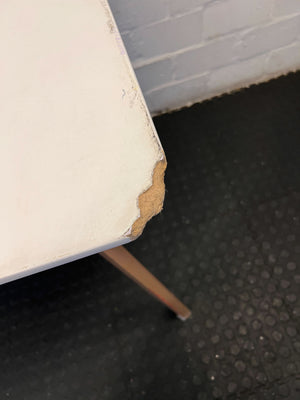 Chic White Rectangular Table with Natural Wood Legs – Minor Wear - REDUCED