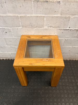 Chunky Wooden Side Table with Glass Inset - 2ndhandwarehouse.com