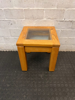 Chunky Wooden Side Table with Glass Inset - 2ndhandwarehouse.com