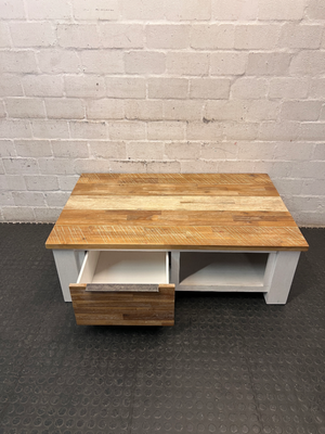 Cielo Rustic Wood and Off-White Coffee Table — Slight Marks on Surface