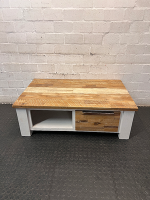 Cielo Rustic Wood and Off-White Coffee Table — Slight Marks on Surface