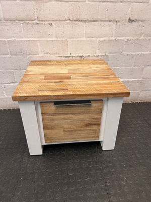Cielo White Wood Side Table with Timber Top