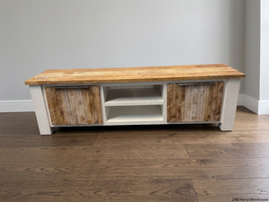 Cielo White and Natural Wood TV Unit — Mark from Candle Spillage on Surface
