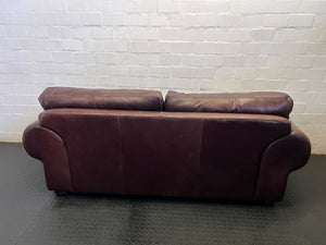 Classic Brown Leather 2-Seater Sofa with Stud Detail