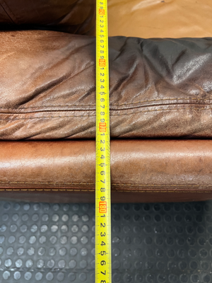 Classic Brown Two-Tone Leather 2 Seater Couch — Mismatched Leather Tones and Heavy Creasing