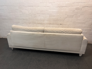 Classic Cream 2 Seater Couch with Low Profile Frame — Well Used Condition