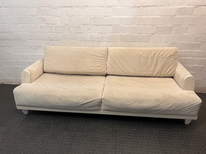 Classic Cream 2 Seater Couch with Low Profile Frame — Well Used Condition