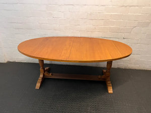 Classic Oval Wooden Trestle Dining Table — Fair Condition with Visible W - 2ndhandwarehouse.com