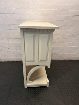 Classic Panelled Off-White Wooden Cupboard with Open Shelf — Moderate Signs of Use and Surface Wear