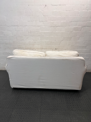 Classic White Fabric 2 Seater Couch with Slipcover — Well Used Condition