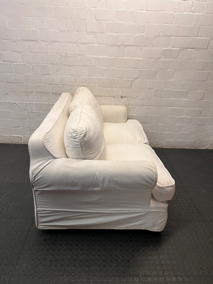 Classic White Fabric 2 Seater Couch with Slipcover — Well Used Condition