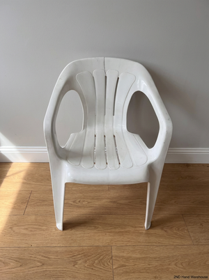 Classic White Outdoor Plastic Chair with Armrests - 2ndhandwarehouse.com