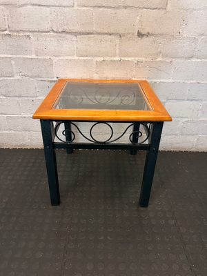 Classic Wood and Glass Side Table with Wrought Iron Style Base - 2ndhandwarehouse.com