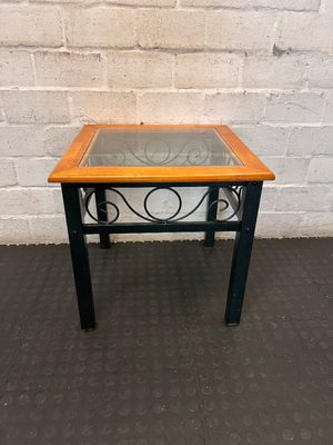 Classic Wood and Glass Side Table with Wrought Iron Style Base - 2ndhandwarehouse.com