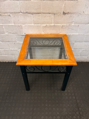 Classic Wood and Glass Side Table with Wrought Iron Style Base - 2ndhandwarehouse.com