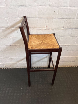 Classic Wooden Bar Stool with Woven Rush Seat
