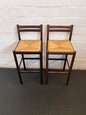 Classic Wooden Bar Stool with Woven Rush Seat