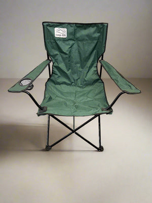 Green camping chair with a visible brand logo on a plain background