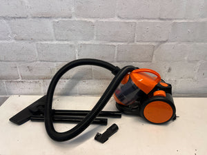 Compact Black and Orange Cylinder Vacuum Cleaner β Good Condition