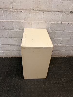Compact Cream Wooden Bedside Table with Open Shelving — Fair Condition with Paint Chipping