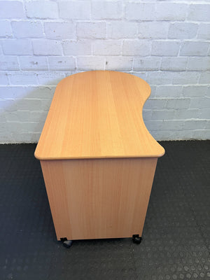 Compact Wooden Office Desk with Wheels and Curved Top