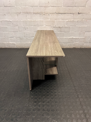 Contemporary Oak-Finish TV Unit with Glass Shelf — Fair Condition with Minimal Damage