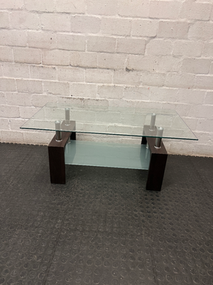 Contemporary Two-Tier Glass and Wood Coffee Table — Fair Used Condition