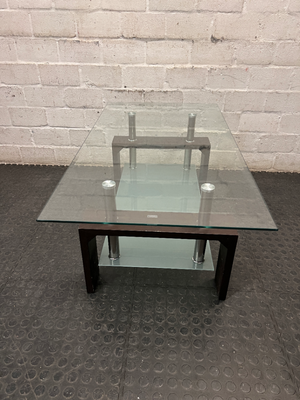 Contemporary Two-Tier Glass and Wood Coffee Table — Fair Used Condition