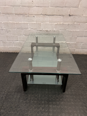 Contemporary Two-Tier Glass and Wood Coffee Table — Fair Used Condition