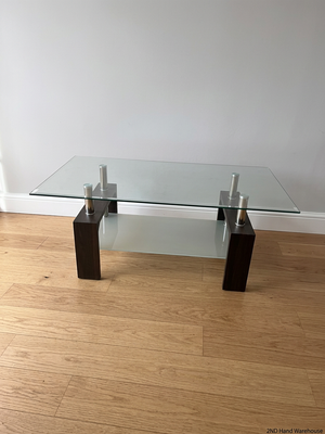 Contemporary Two-Tier Glass and Wood Coffee Table — Fair Used Condition