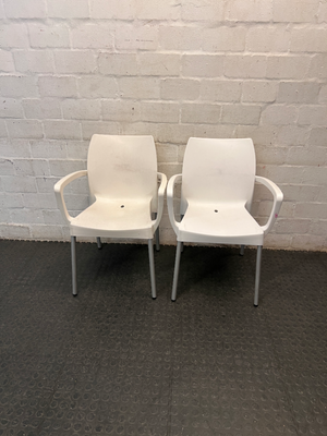 White Moulded Outdoor Chair with Metal Legs