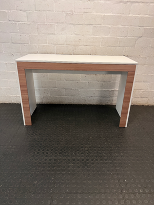 Contemporary White and Wood-Tone Office Desk — Fair Condition with Surface Wear - 2ndhandwarehouse.com