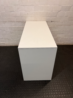 Contemporary White and Wood-Tone Office Desk — Fair Condition with Surface Wear - 2ndhandwarehouse.com