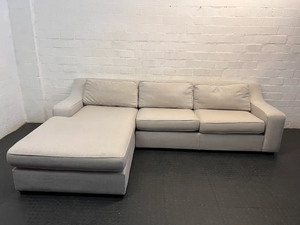 Coricraft Grey Fabric L-Shaped Couch — Clean and Comfortable Condition