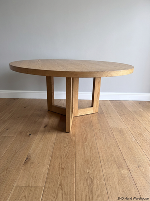 Coricraft Round Wooden Dining Table with Pedestal Base — Fair Condition with Visible Wear - 2ndhandwarehouse.com