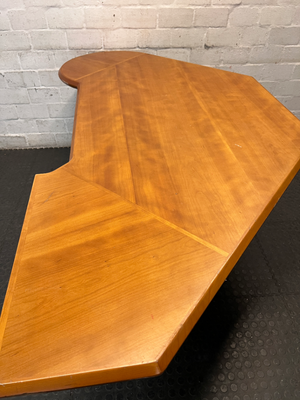Corner Office Desk with Wood Finish and Black Legs — Fair Condition with Visible Wear
