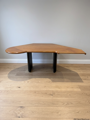 Corner Office Desk with Wood Finish and Black Legs — Fair Condition with Visible Wear