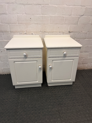 Cottage Style Wooden Bedside Table in Off-White — Good Condition