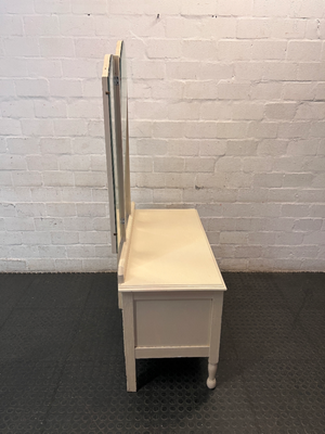Cream and Wood Dressing Table with Tri-Fold Mirror — Fair Used Condition