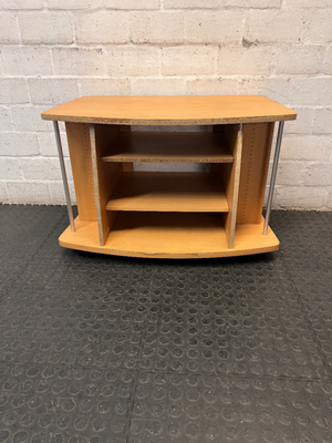 Curved Oak Finish TV Unit with Silver Accents — Damaged Wood Veneer Edge Banding