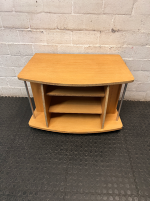 Curved Oak Finish TV Unit with Silver Accents — Damaged Wood Veneer Edge Banding