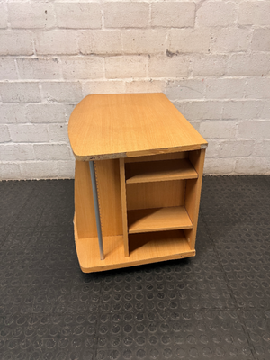 Curved Oak Finish TV Unit with Silver Accents — Damaged Wood Veneer Edge Banding