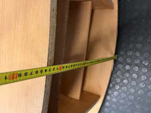Curved Oak Finish TV Unit with Silver Accents — Damaged Wood Veneer Edge Banding